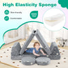 Modular kids play couch set in gray with glow-in-the-dark patterns, soft flannel fabric, and elastic sponge for comfort.