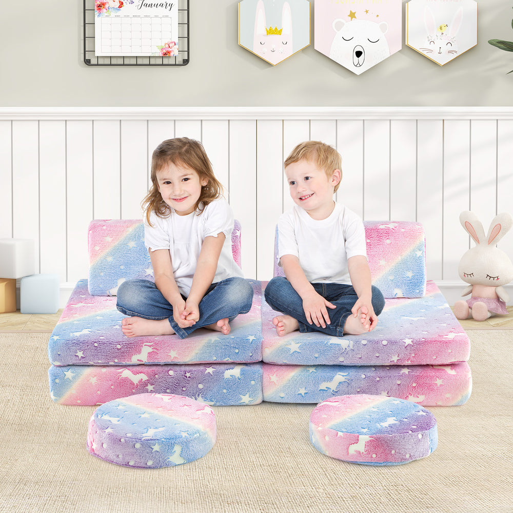 Modular Kids Play Couch Set Glow in the Dark with Portable Handles-Color - Gallery View 1 of 10