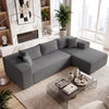 L-shaped gray modular sectional sofa with corduroy upholstery, deep seats, and supportive backrests for ergonomic.