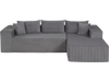 L-shaped modular sectional sofa in gray corduroy with deep seats, supportive backrests, and armrests for comfort.