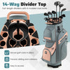 Molded Lock Top Golf Cart Bag with 14-way dividers in orange, featuring multiple pockets and an adjustable shoulder.