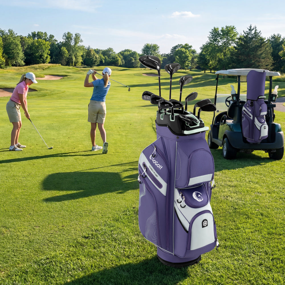 Molded Lock Top Golf Cart Bag with 14-Way Full Length Dividers and 11 Pockets-Purple - Gallery View 1 of 8