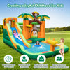 Monkey-themed inflatable water slide with jumping area and pool, ideal for kids aged 3-10 for outdoor fun.