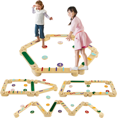 Costway Wooden Montessori Balance Beam Set w/ Stepping Stones 13549276 New