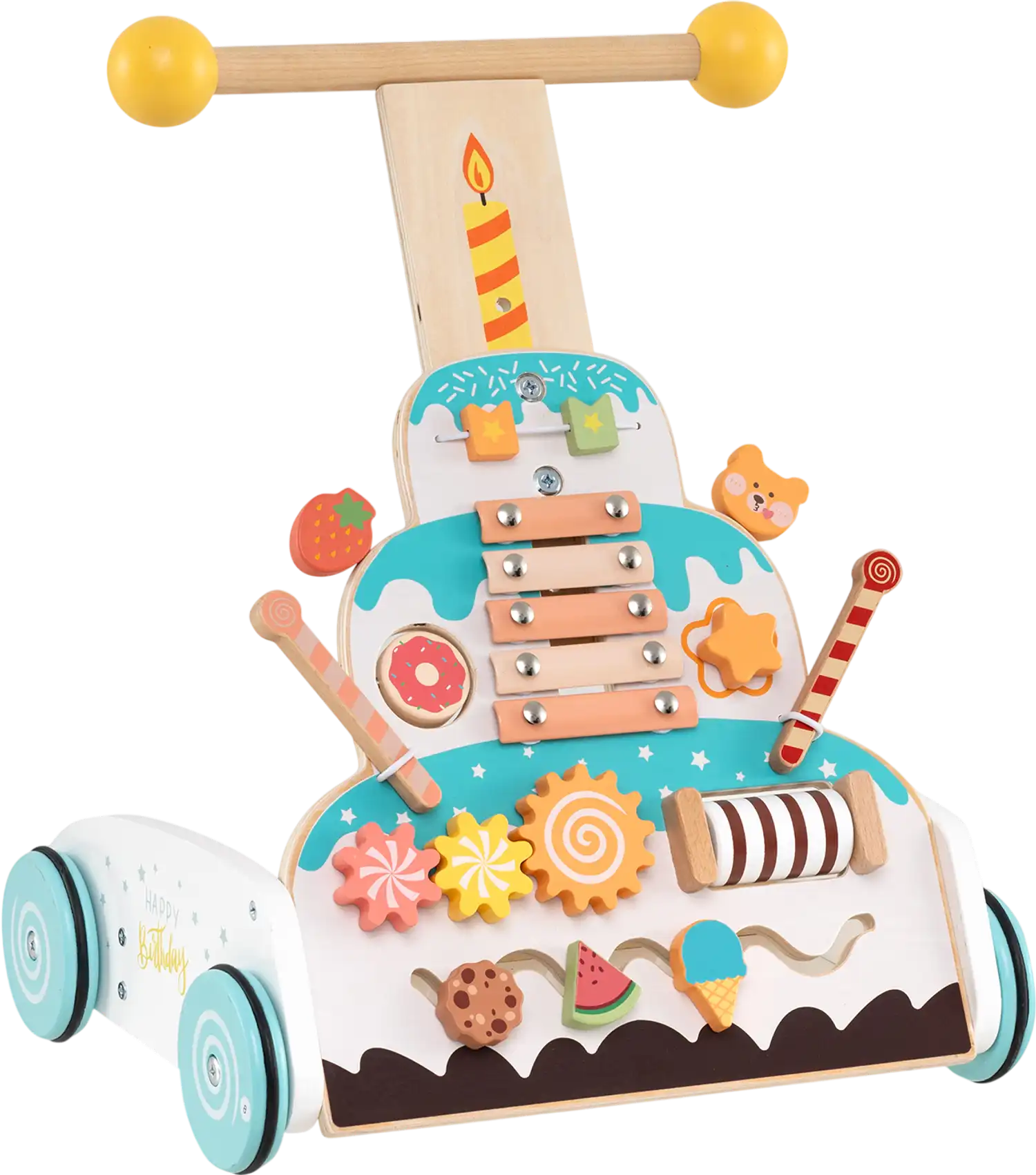 Costway Wooden Baby Walker Adjustable Height Smooth Wheels 821647395 New