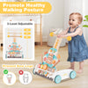 Wooden baby walker featuring a colorful cake design and ergonomic handle, promoting healthy walking posture for.
