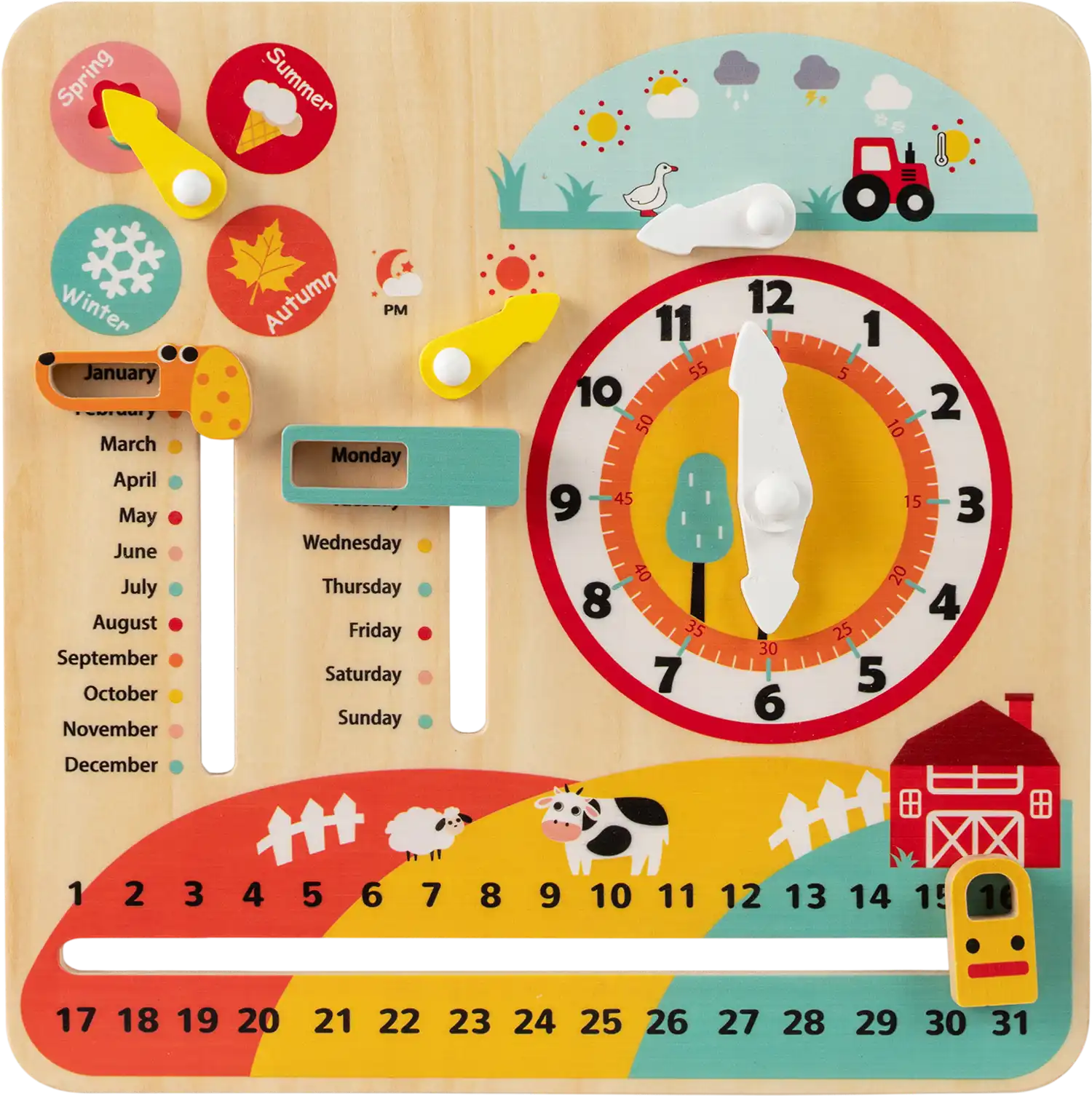 Costway Montessori Wooden Learning Clock Toy Seasons Months Weeks Dates 18549718 New