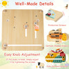 Montessori wooden educational clock toy with cartoon-shaped sliders, protective corners, and easy knob adjustment for.
