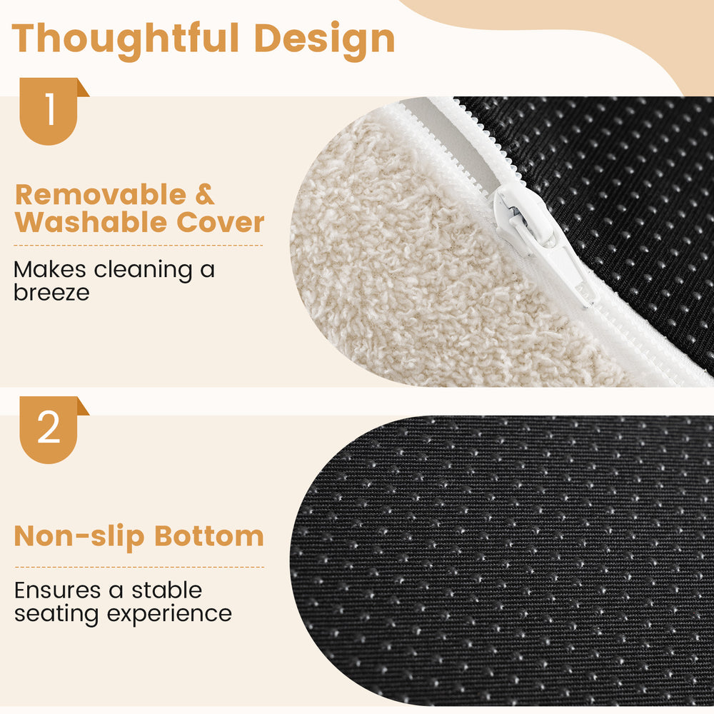 Moon-shaped floor single sofa chair with removable teddy fleece cover and non-slip bottom for stable seating.
