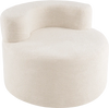 Moon-shaped single sofa chair in beige teddy fleece with curved backrest, perfect for relaxing or gaming.