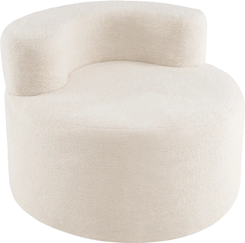 Moon-shaped single sofa chair in beige teddy fleece with curved backrest, perfect for relaxing or gaming.