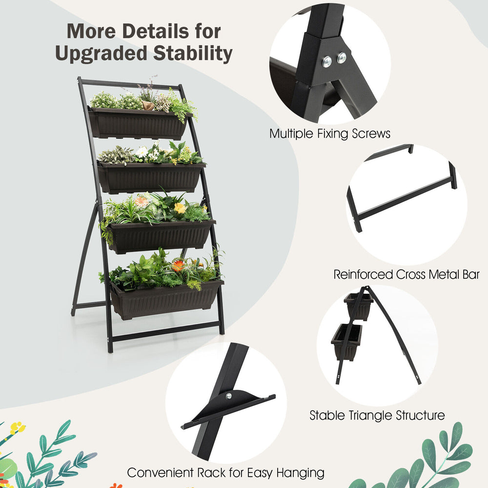 4-tier vertical raised garden bed with 4 detachable containers, featuring drainage holes for optimal plant growth.