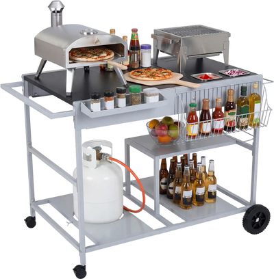 Costway Movable Grill Prep Table BBQ Cart w/ Spice Containers 11288562 New