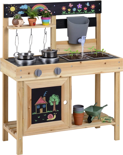 Costway Kids Outdoor Mud Kitchen Playset 2 Removable Sinks 71928365 New