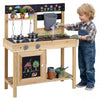 Mud kitchen playset for kids featuring removable sinks, stoves, and a water box, made of durable fir wood for outdoor.