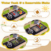 Mud kitchen playset featuring 2 removable sinks, water box, and stoves for outdoor imaginative play.