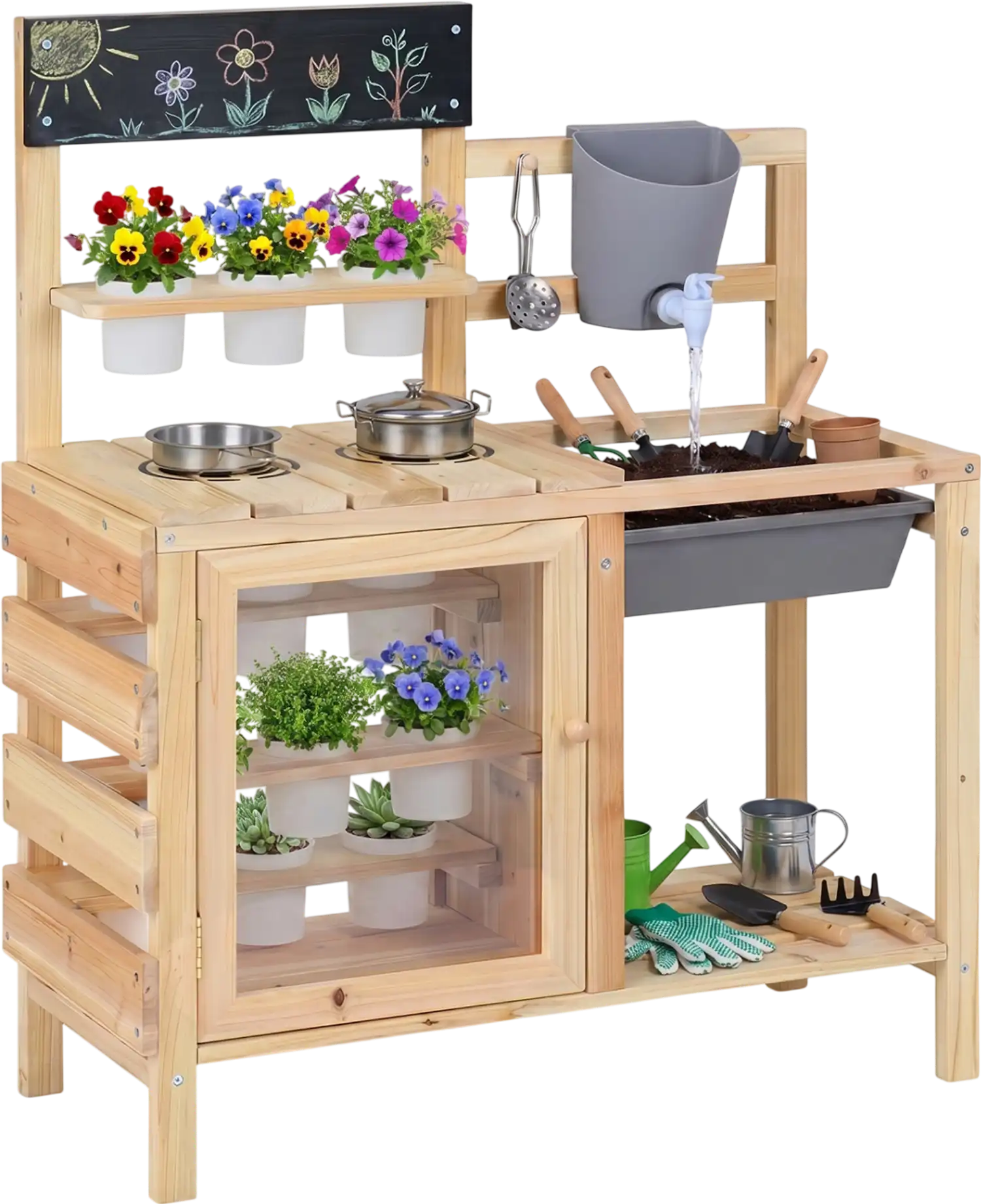 Costway Kids Outdoor Mud Kitchen Playset with Sink & Plants Observation Room 693475812 New