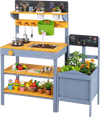 Mud kitchen set for kids with dual-burner stove, running water reservoir, and planting pots for imaginative outdoor play.