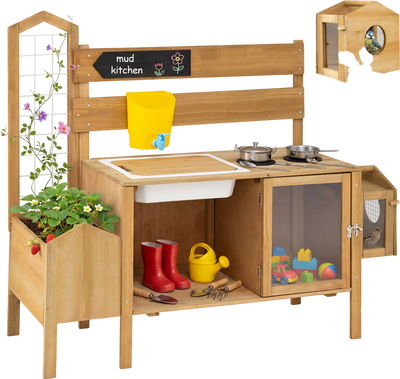 Costway Kids Mud Kitchen Playset w/ Detachable Bird Cage & Stoves 58555389 New