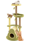 Multi-level avocado cat tower with cozy condo, soft fabric, and scratching posts, perfect for climbing and resting.