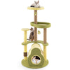 Multi-level avocado cat tower with cozy condo, scratching posts, and spacious perch for climbing and resting.