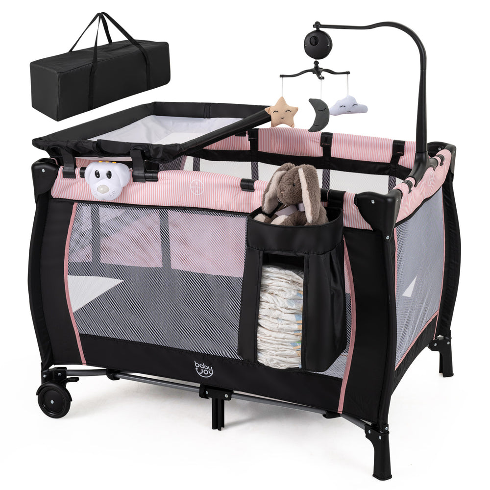 Multi-Functional Baby Playpen with Removable Changing Table-Pink - Gallery View 1 of 11