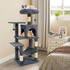 Multi-level gray cat tower featuring a 2-door condo, padded top perch, and sisal scratching posts for playful.