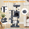 Multi-level gray cat tower with a spacious top perch, 2-door condo, and sisal scratching posts for playful exploration.