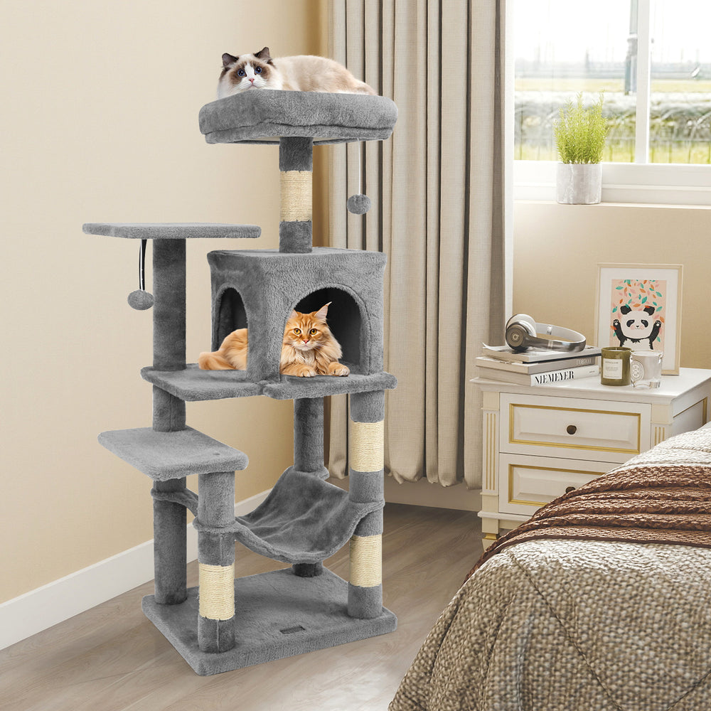 Multi-Level Cat Tower with 2-Door Condo and Padded Top Perch-Light Gray - Gallery View 1 of 11