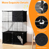 Multi-level cat tower in black featuring a 2-door condo, hammock, and sisal scratching posts for playful relaxation.