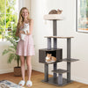 Multi-level gray cat tree with cozy top perch, spacious condo, and scratching posts for indoor cats.
