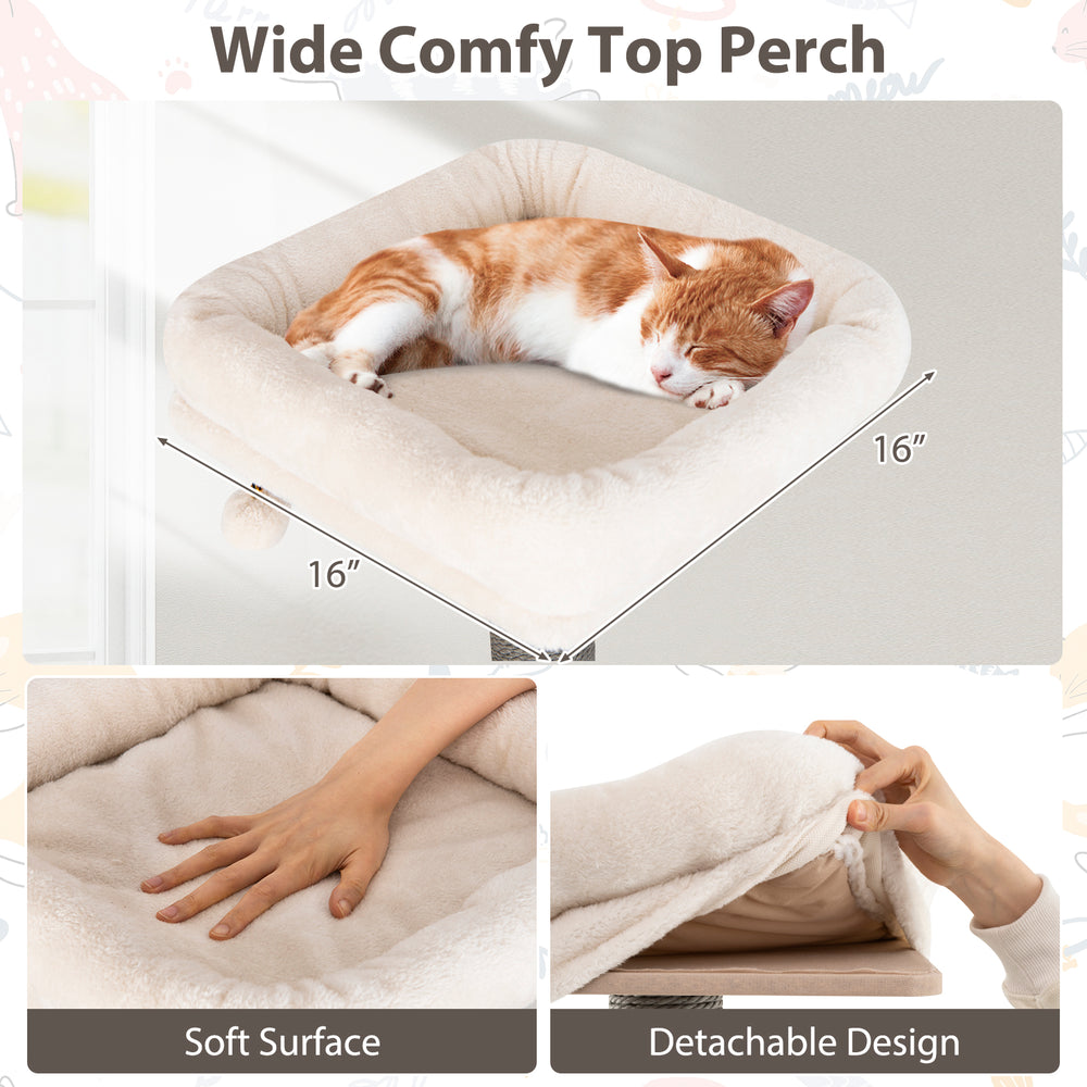 Wide top perch with soft, detachable cushion for the Multi-level Cat Tree, perfect for lounging and observation.