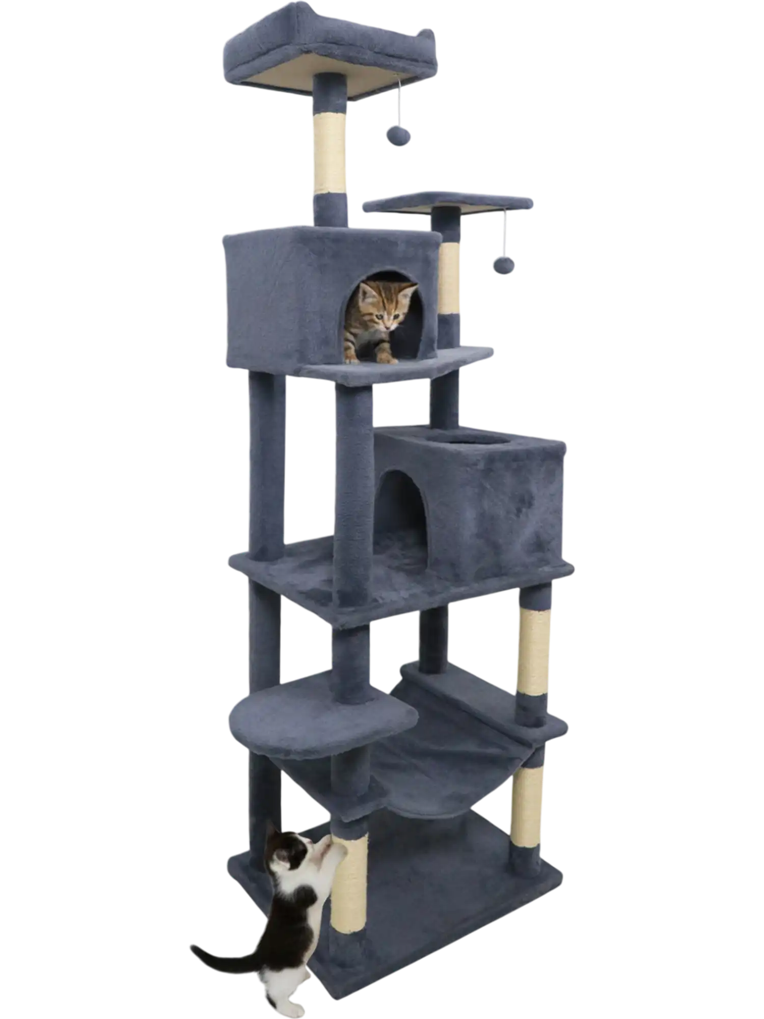 Costway Multi-Level Modern Cat Tree Tower w/ Upholstered Perch & 2 Condos 32740528 New
