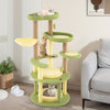Multi-level avocado-themed cat tree showcasing a rotatable basket, providing a unique perch for lounging and play.