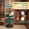 Multi-level Christmas cat tree with green tree-shaped frame, three platforms, and plush cushions for cozy lounging.