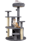 Multi-level kitty tower in gray with condo, climbing ladder, and plush perches for cats to explore and relax.
