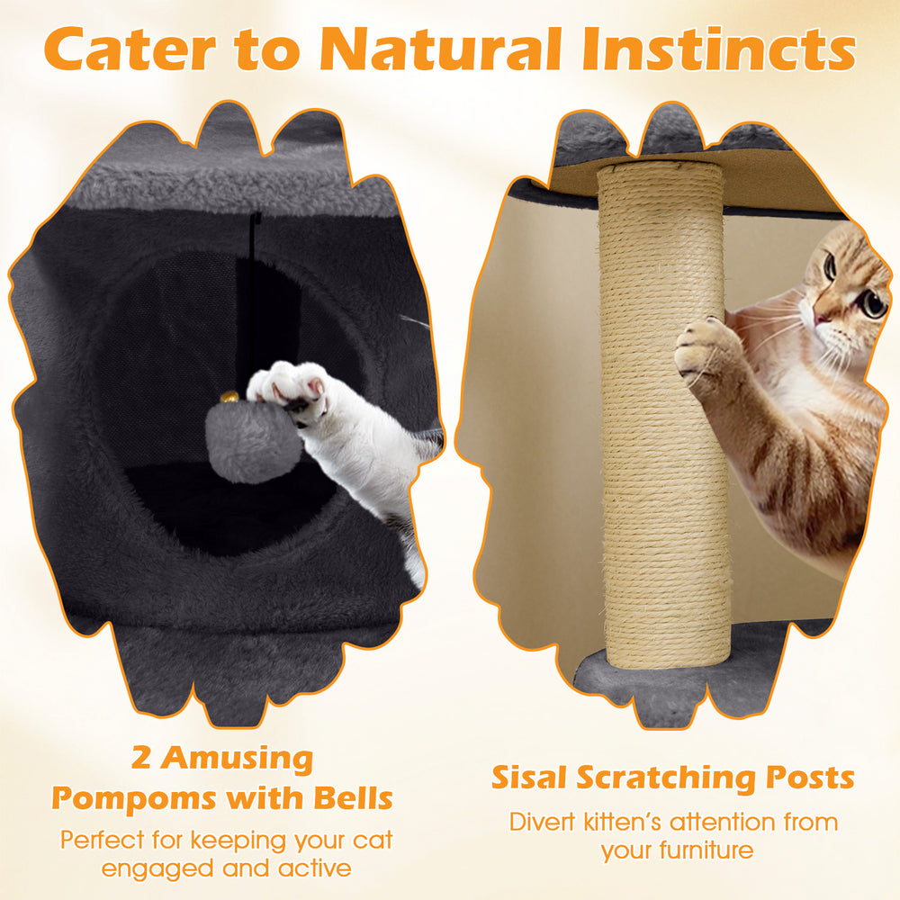 Multi-level kitty tower featuring a condo, climbing ladder, and scratching posts for active cats and kittens.