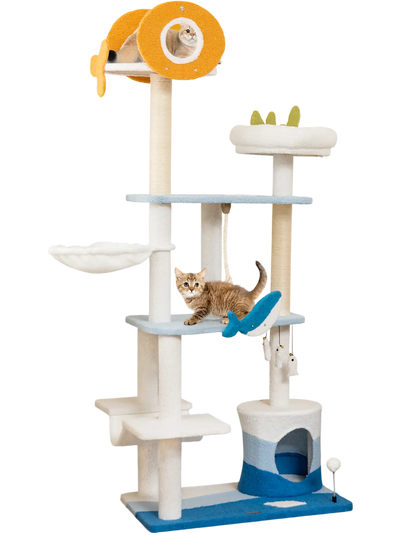 Costway Ocean-Themed Multi-Level Cat Tree Tower Blue 48527163 New