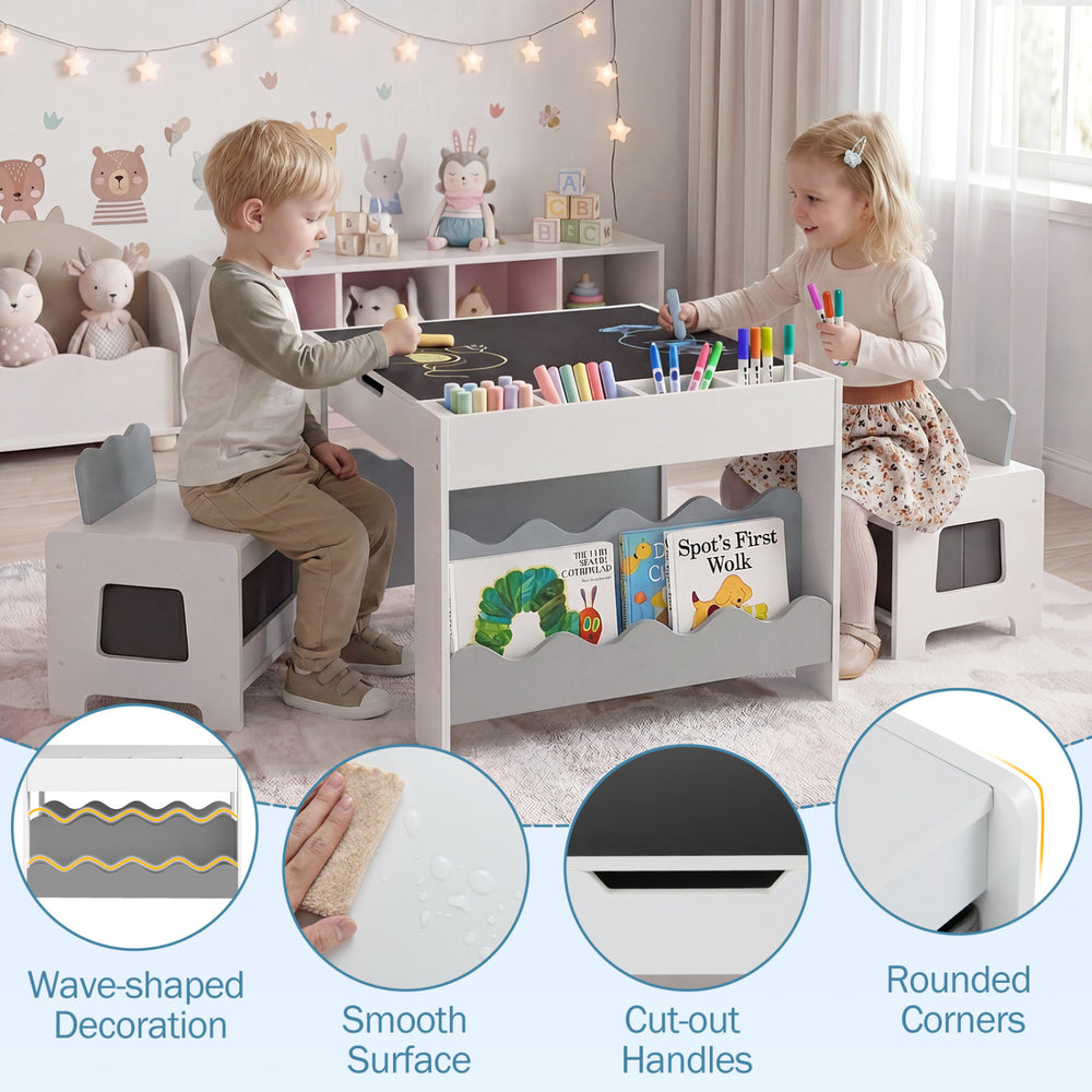 Multi-purpose Activity Kids Table and Chairs Set with Double-sided Tabletop - Gallery View 8 of 11