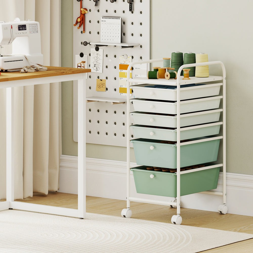 Multifunctional 6 Drawers Rolling Storage Cart Organizer-Green Gradient - Gallery View 1 of 10
