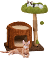 Multifunctional cat tree in brown with a cozy top perch, private condo, and sisal scratching post for feline fun.