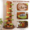 90.5-inch tall multifunctional cat tree in brown with private condos, plush cushions, and plant-shaped toys for indoor.