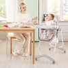 Multifunctional pink baby high chair with adjustable height, removable tray, and rolling wheels for easy mobility and.