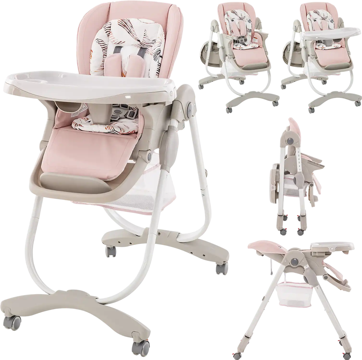 Costway Multifunctional Folding Baby High Chair Adjustable Height Rolling Wheels 53819746 New