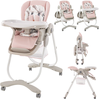 Costway Multifunctional Folding Baby High Chair Adjustable Height Rolling Wheels 53819746 New