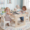 Multifunctional kids table with chalkboard and two chairs, ideal for homework, drawing, and creative play in natural.