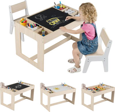 Costway Multifunctional Kids Table & 2 Chairs Set w/ Chalkboard 95132377 New