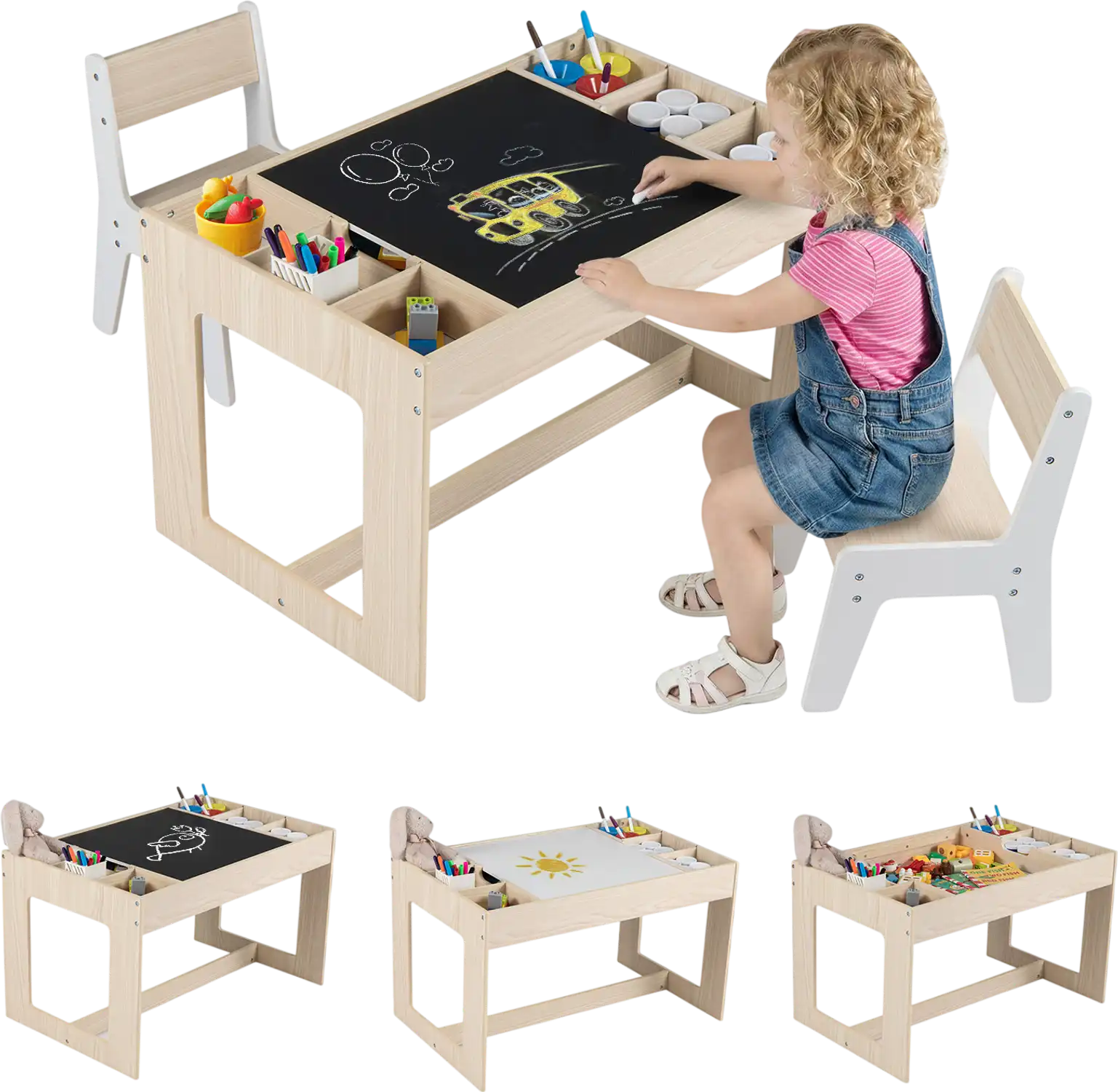 Costway Kids Table & 2 Chairs Set w/ Chalkboard 95132377 New