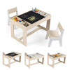 Multifunctional kids table with chalkboard and whiteboard, includes 2 chairs, ideal for drawing and homework activities.