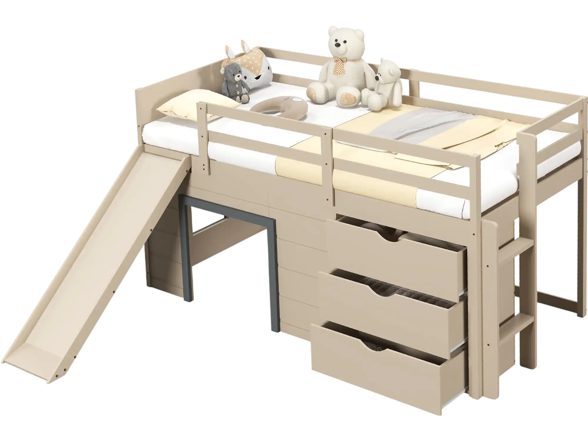 Costway Twin Loft Bed w/ Slide Ladder Drawers for Kids Teens 74651298 New